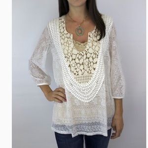 Mystree brand cream lace tunic.
